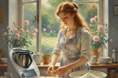 Mujer dando forma a un trozo de masa en una cocina.